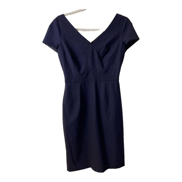 Banana Republic Dress Womens 2 Navy Blue Wool V-Neck Cap Sleeves Mini Sheath - Picture 3 of 6